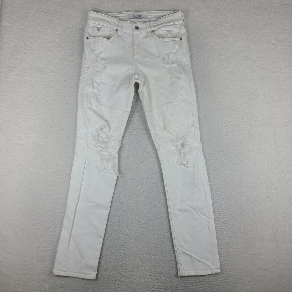 GUESS Jeans Mens 30x32 White Wash Slim Tapered Distressed‎ Denim